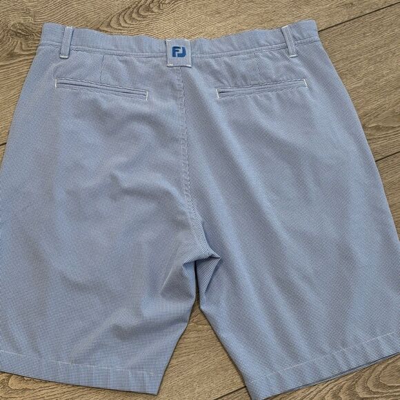 FJ Footjoy Chino Golf Shorts Mens 34 Gingham Check Plaid Blue Performance - Picture 5 of 5